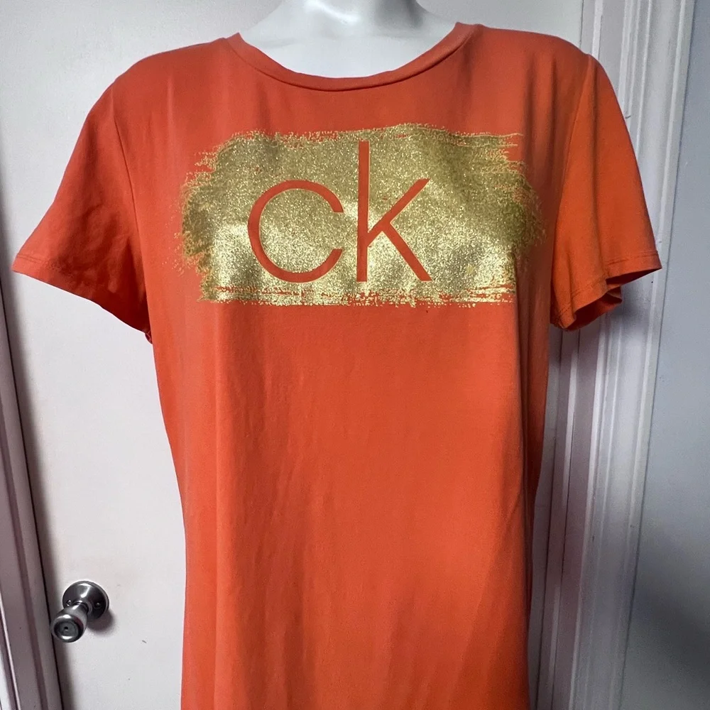 Calvin Klein Orange Midi Dress with Gold Accent - Picture 6 of 8
